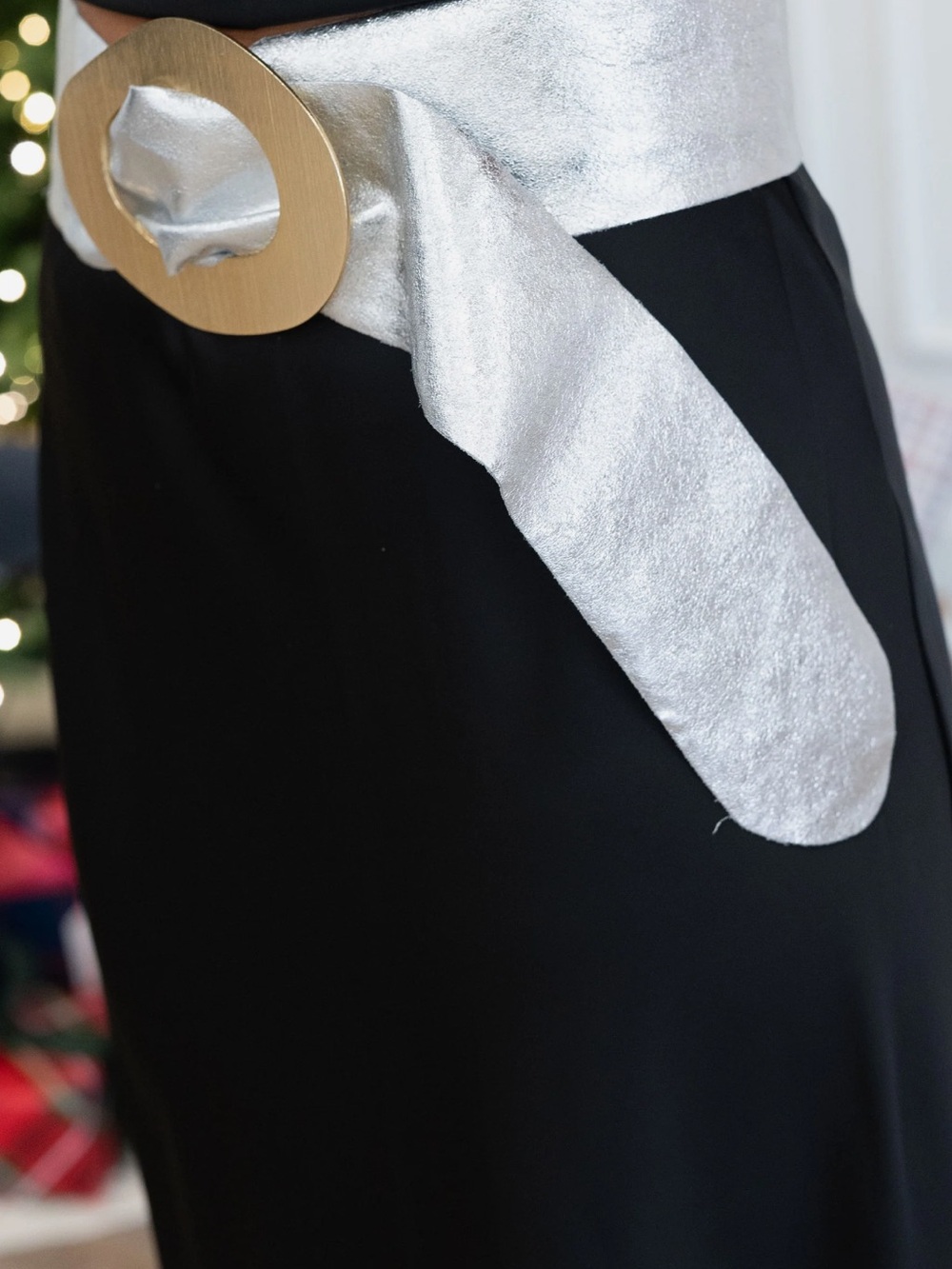 Silver Metallic Wrap Belt with Gold Buckle